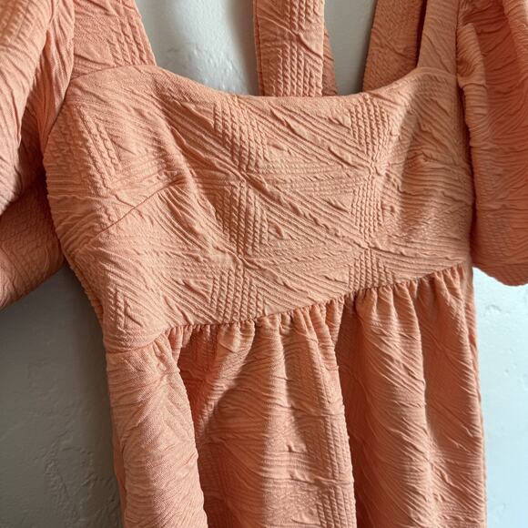 Free People Size XS Dress - Peach Puff Sleeves Babydoll Mini Tie Back Grapefruit - Picture 4 of 10